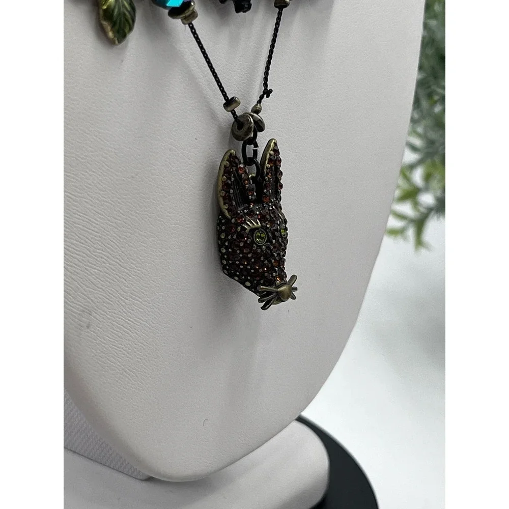 Betsey Johnson Dark‎ Forest Triple Strand Gunmetal Necklace Fox Rabbit Charms